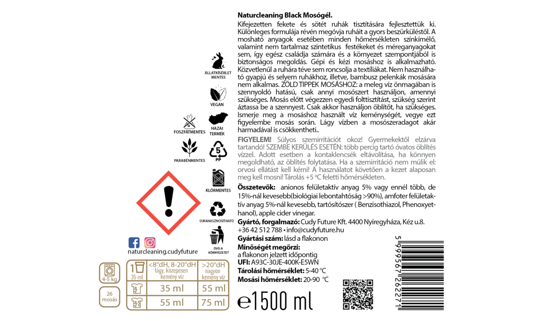 Naturcleaning Black hipoallergén mosógél 1,5 liter - Image 2