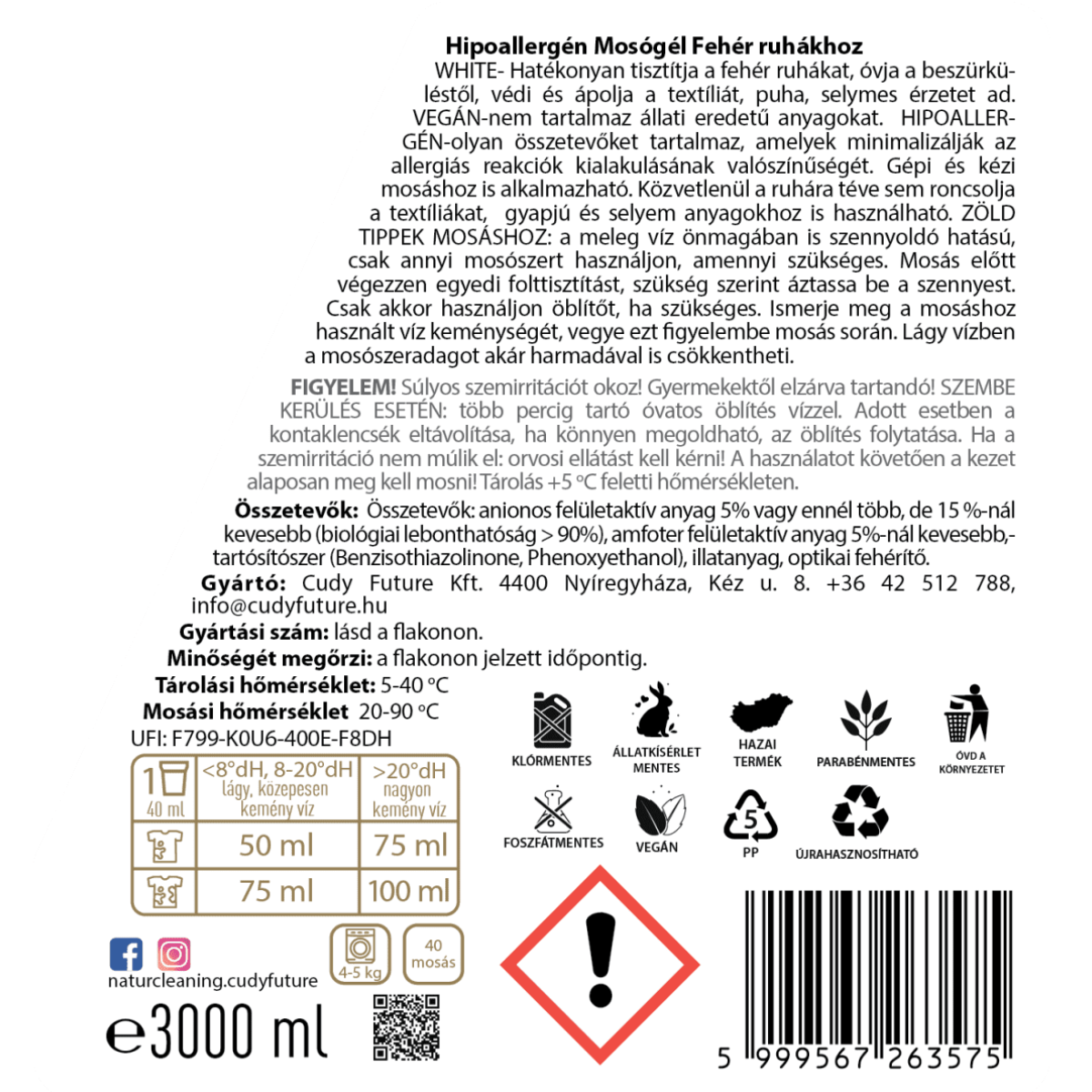 Naturcleaning Mosógél White hipoallergén mosógél 3 liter - Image 2